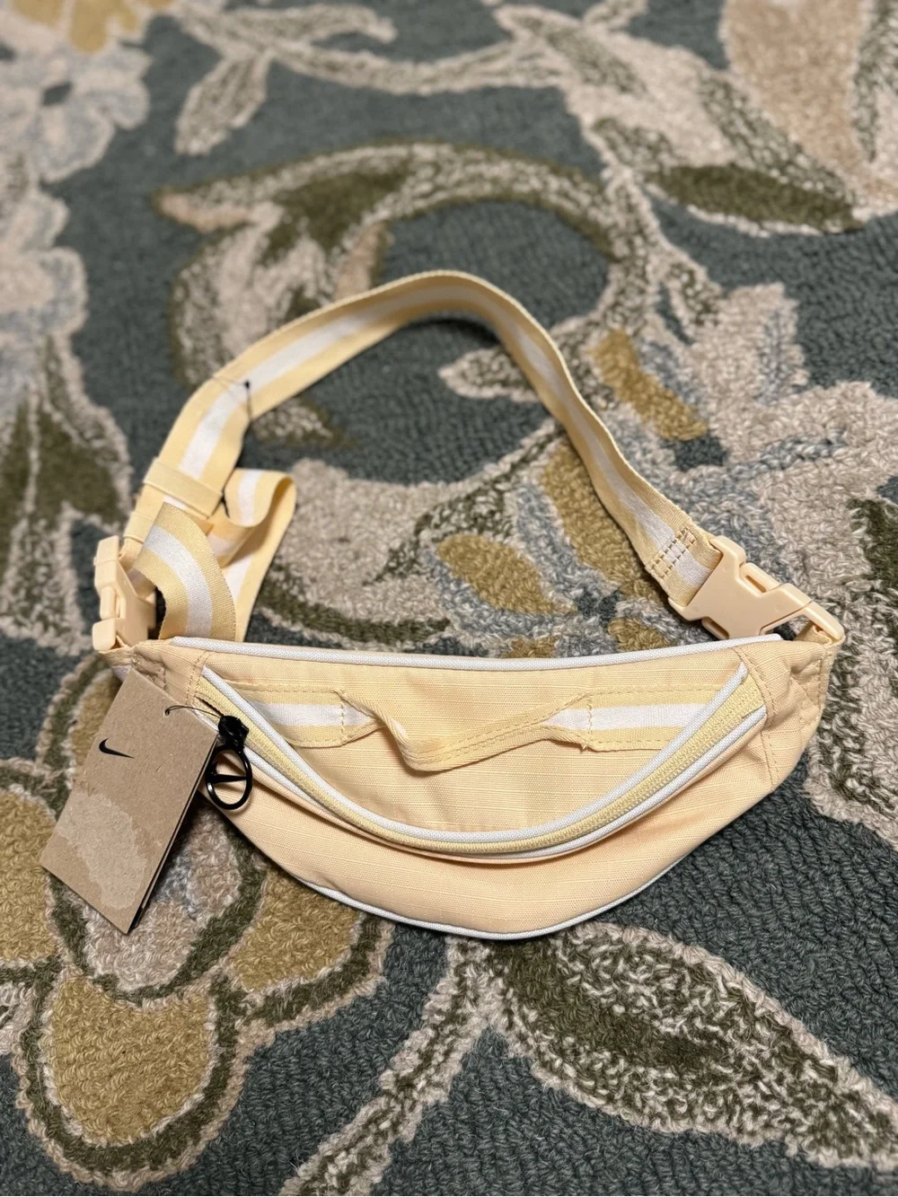 Nike Pale Yellow Women's Crossbody Waist Bag with Striped Strap